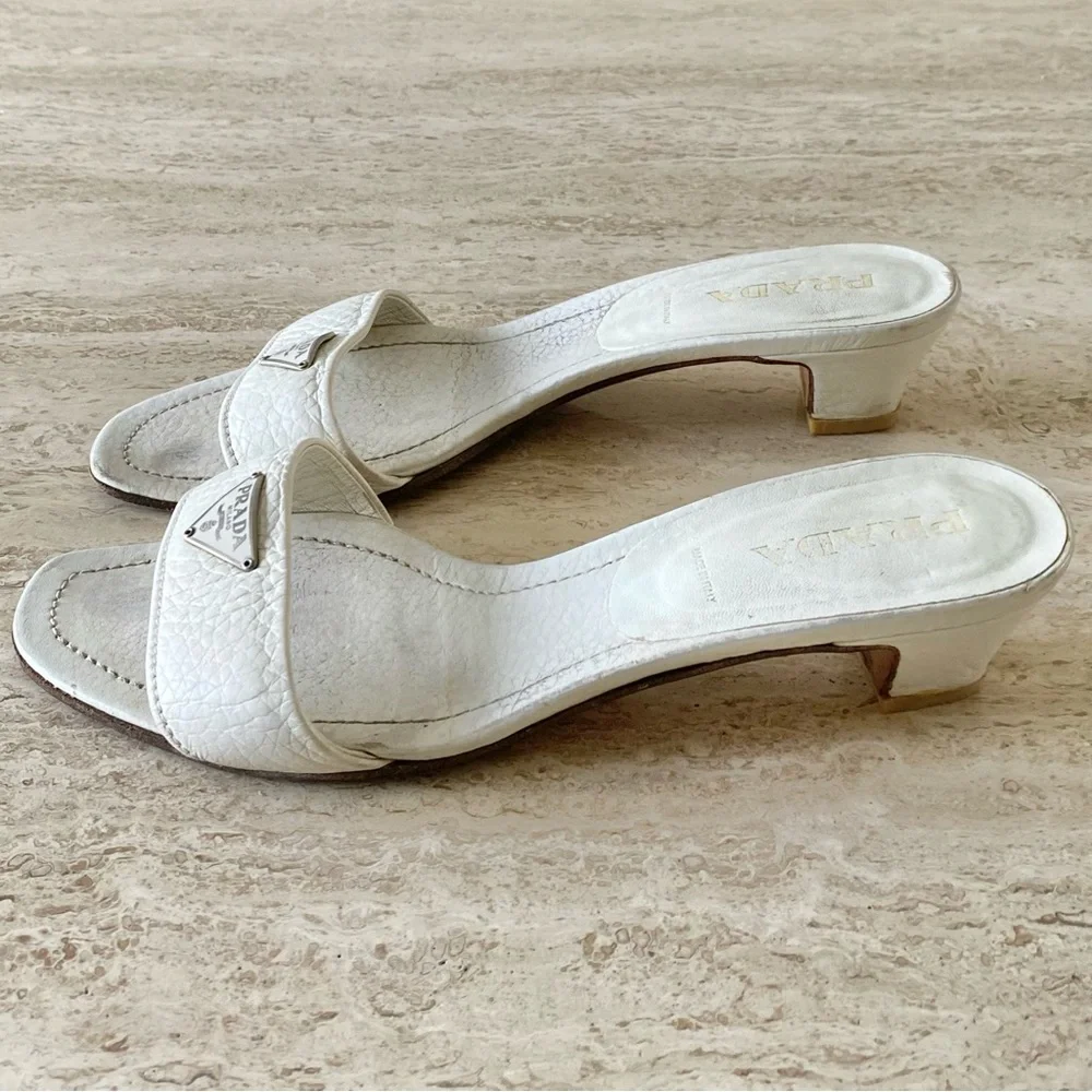 Vintage Prada Logo Kitten Heel Sandals - Picture 2 of 8